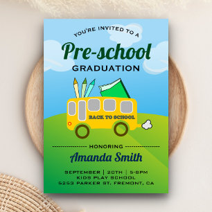 Invitation de fin d'études maternelle avec un bus