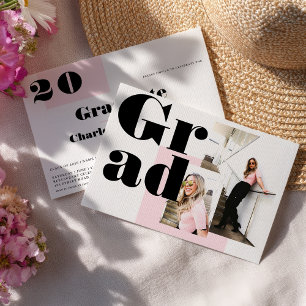 Invitation de fin d'études minimaliste rose modern