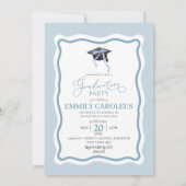 Invitation de fin d'études rétro ondulée bleue ave (Dos)