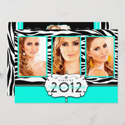 Invitation de fin d'études Zebra moderne branchée (Devant / Derrière)