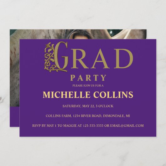 Invitation de finition d'or élégant (Devant / Derrière)