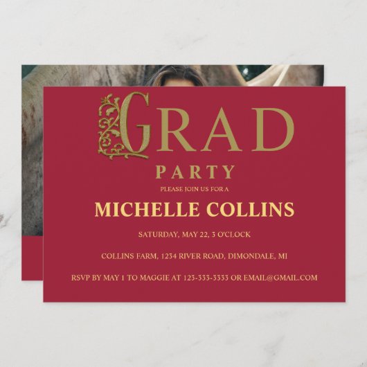 Invitation de finition d'or élégant (Devant / Derrière)