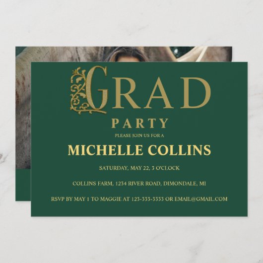 Invitation de finition d'or élégant (Devant / Derrière)