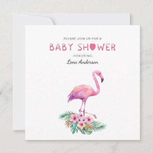 Invitation de Flamant rose d'aquarelle simple (Devant)