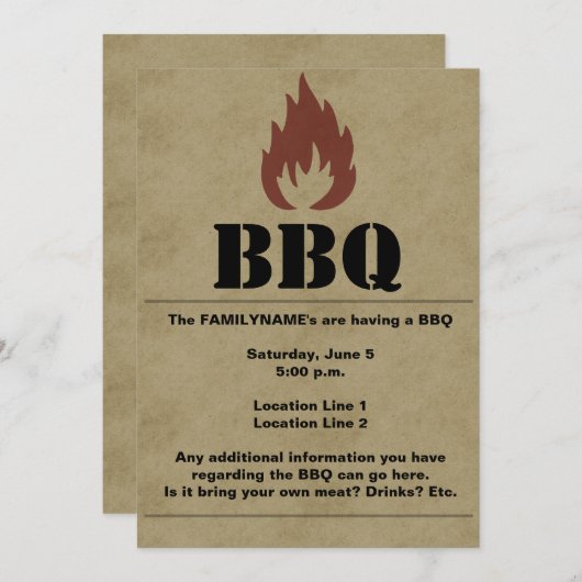 Invitation de flamme barbecue (Devant / Derrière)