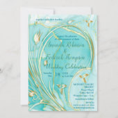 Invitation de fleur abstraite turquoise dorée arti (Devant)