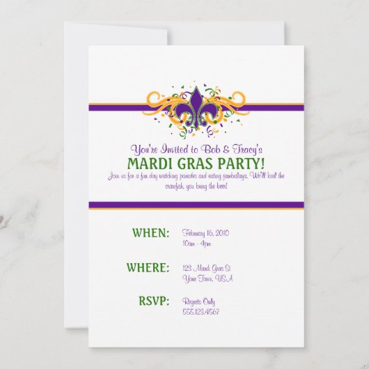 Invitation de Fleur-De-Lis de mardi gras (Dos)
