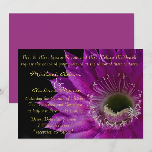 Invitation de fleur Fuchsia Cactus (Devant / Derrière)