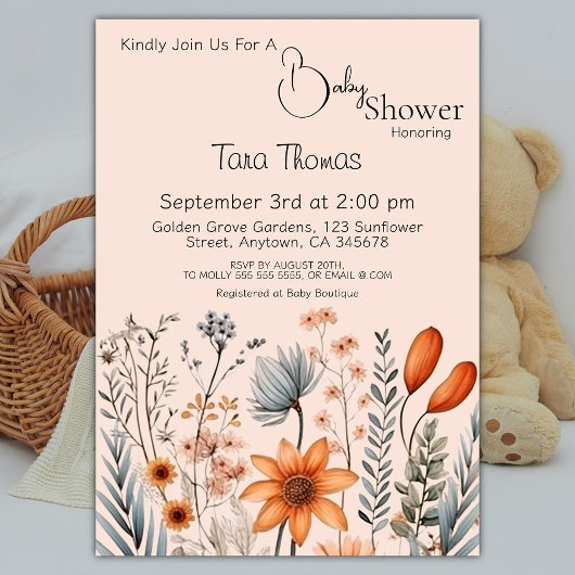 Invitation de Fleur sauvage Boho rustique