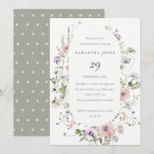 Invitation de Fleur sauvage de cadre rose vif (Devant / Derrière)
