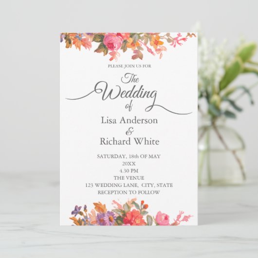 Invitation de fleurs d'aquarelle rétro (Debout devant)