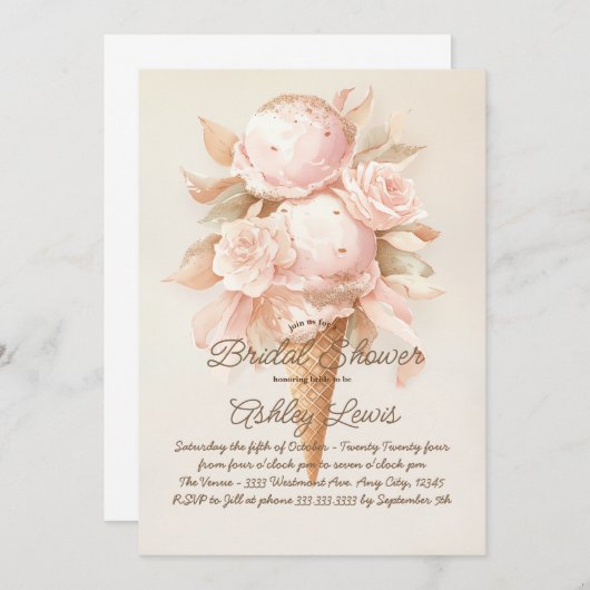 Invitation de fleurs de cône de glace, douche bohè (Devant / Derrière)