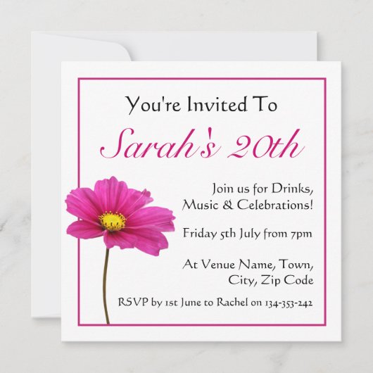 Invitation de fleurs de Cosmos rose (Devant)