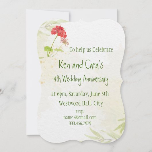 Invitation de fleurs de jardin de géranium pour an (Dos)