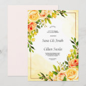 Invitation de fleurs élégantes jaunâtres (Devant / Derrière)