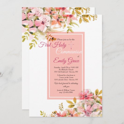 Invitation de fleurs roses (Devant / Derrière)