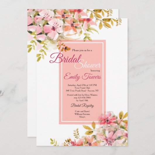 Invitation de fleurs roses (Devant / Derrière)