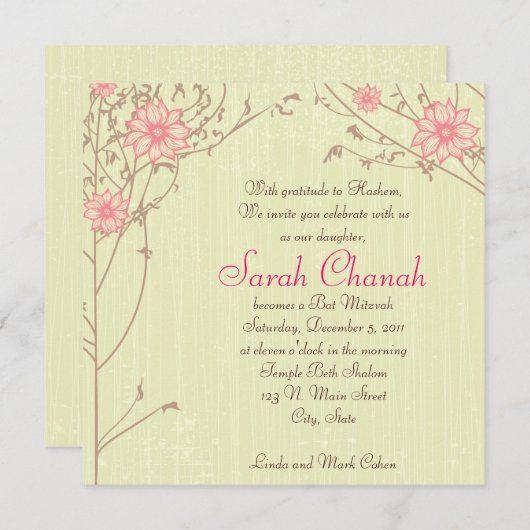 Invitation de fleurs roses (Devant / Derrière)