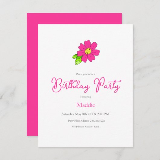 Invitation de fleurs roses chaudes (Devant / Derrière)