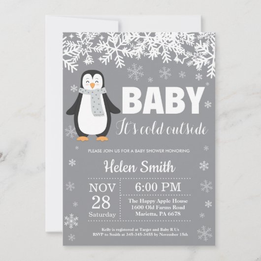Invitation de flocon de neige de baby shower (Devant)