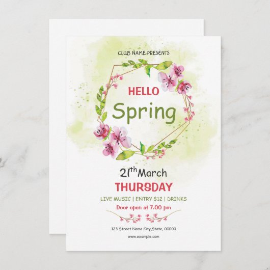 Invitation de flyer du Festival Spring (Devant / Derrière)