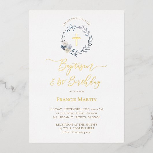 Invitation de foil Baptême de couronne bleue (Recto)