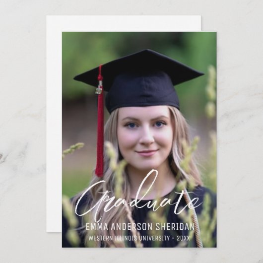 Invitation de Foil Photo de script blanc moderne (Devant / Derrière)