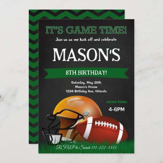 Invitation de football noir (Devant / Derrière)