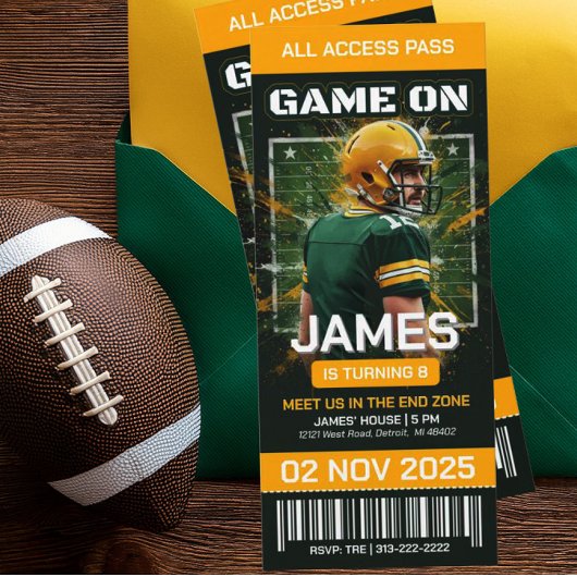 Invitation de football vert et jaune modifiable
