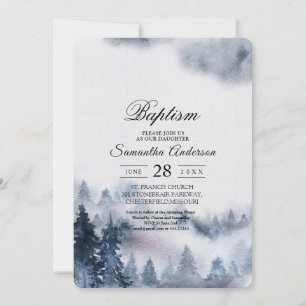 Invitation de forêt simple d'hiver bleu et blanc