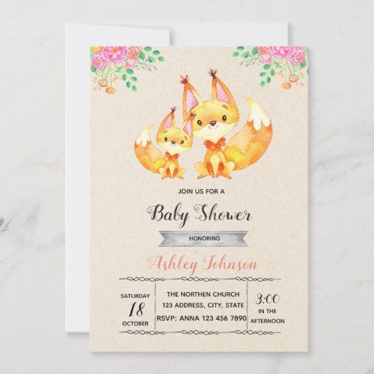 Invitation de Fox baby shower (Devant)
