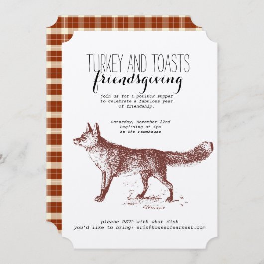 Invitation de Fox Friendsgiving de Papier (Devant / Derrière)