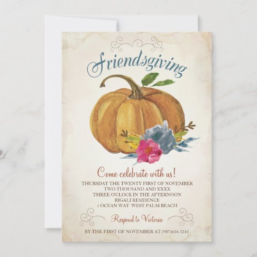 Invitation de Friendsgiving - citrouille de (Devant)