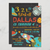 Invitation de fusée d'anniversaire de l'espace (Devant / Derrière)