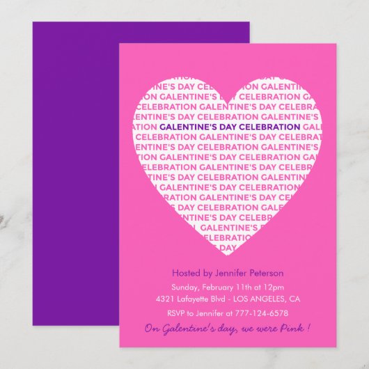 Invitation de Galentine rose pour copines à la Sai (Devant / Derrière)