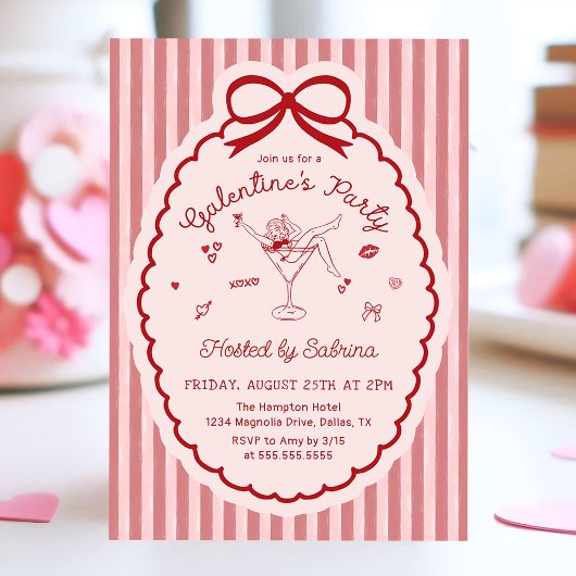 Invitation de Galentine's Day avec un arc dessiné 