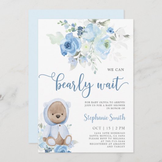 Invitation de garçon Baby shower d'ours (Devant / Derrière)