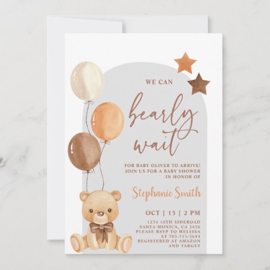 Invitation de garçon Baby shower d'ours (Devant)