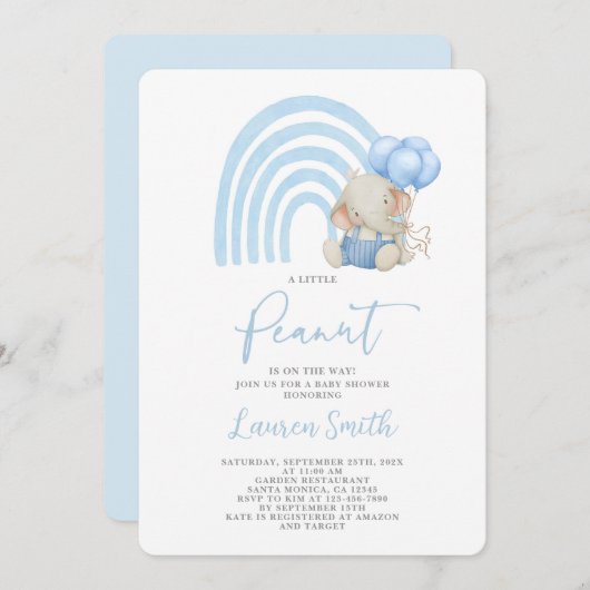 Invitation de garçon Baby shower éléphant (Devant / Derrière)