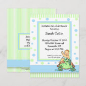 Invitation de garçon bleu de baby shower de tortue (Devant / Derrière)