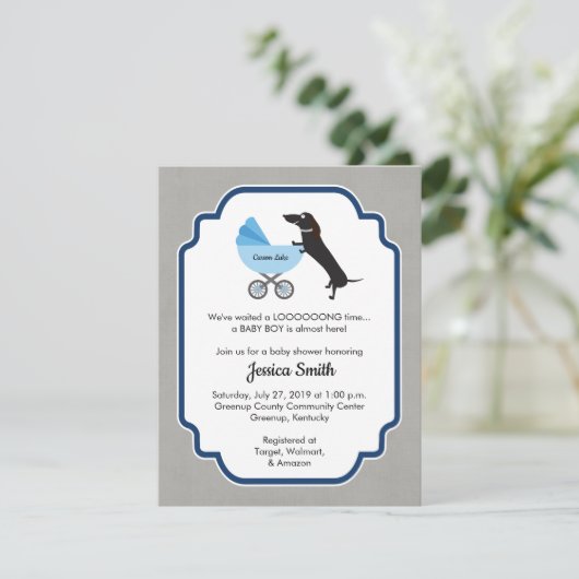 Invitation de garçon de baby shower de teckel (Debout devant)