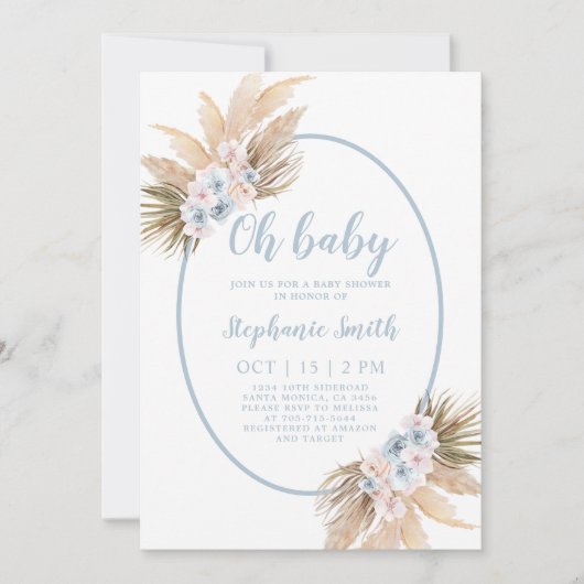 Invitation de garçon de Baby shower d'herbe Boho P (Devant)