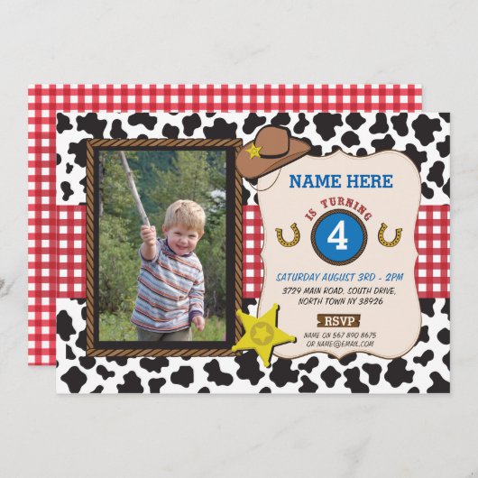 Invitation de garçon de vache à fête (Devant / Derrière)
