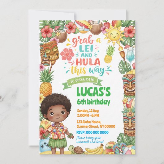 Invitation de garçon d'Hawaiian Birthday (Devant)