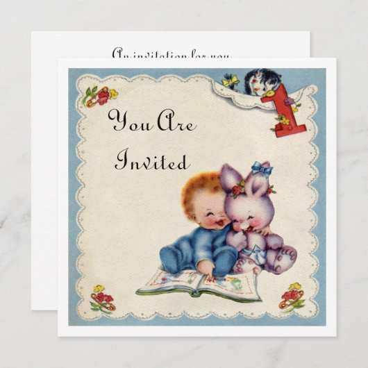 Invitation de garçon d'un an Vintage (Devant / Derrière)