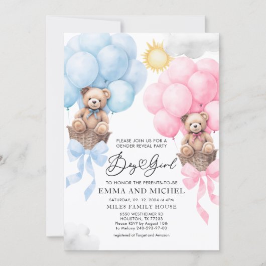 Invitation de garçon ou de fille, Révélation de ge (Devant)