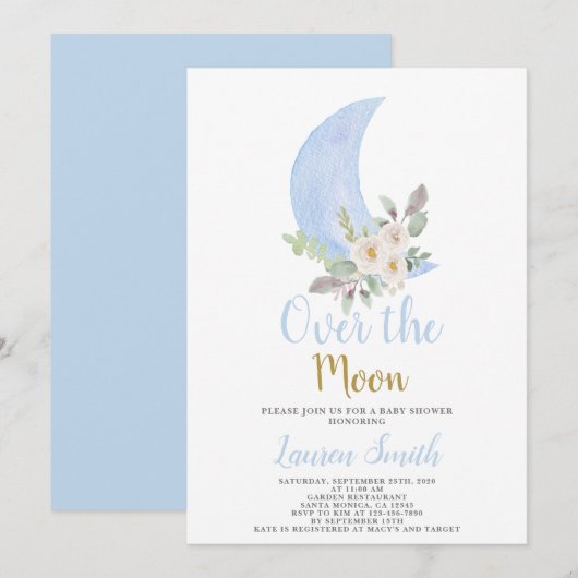 Invitation de garçon sur le Baby shower de la Lune (Devant / Derrière)