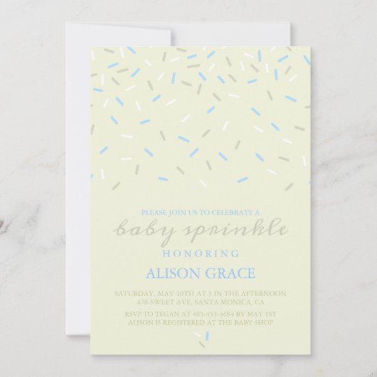 Invitation de gâteau bébé crème et bleu moderne (Devant)