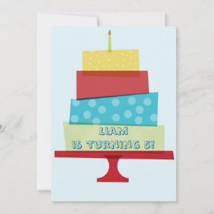 Invitation de gâteau d'anniversaire rouge et bleu