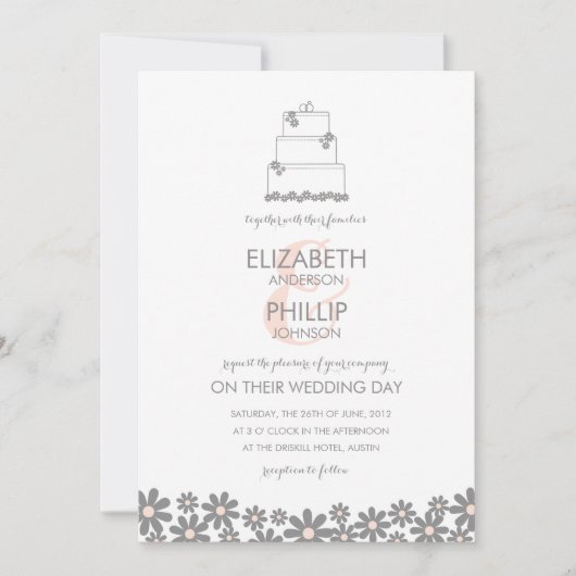 Invitation de gâteau Mariage rose (Devant)